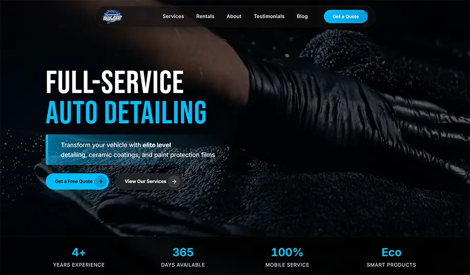 The Avid Auto Detailing website homepage