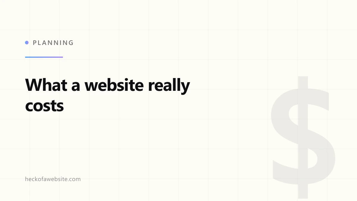 Brand-styled cover card reading "What a website really costs"