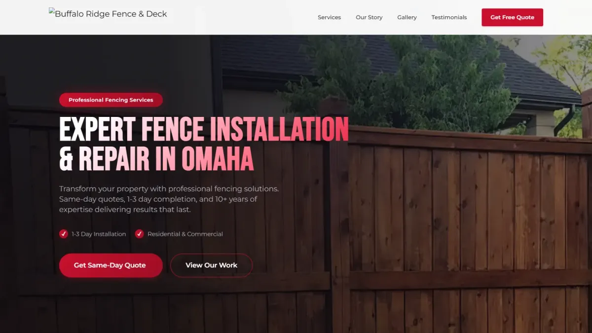 Buffalo Ridge Fence & Deck services page hero promoting expert fence installation and repair in Omaha