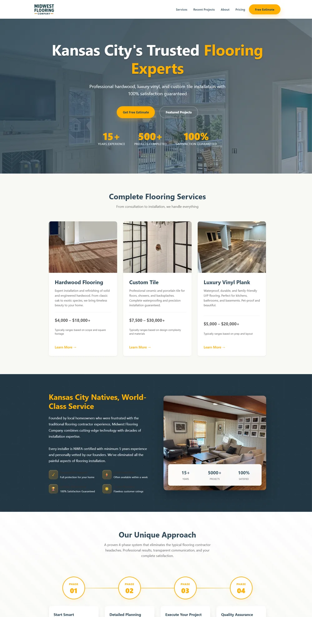The Midwest Flooring Company site on a phone